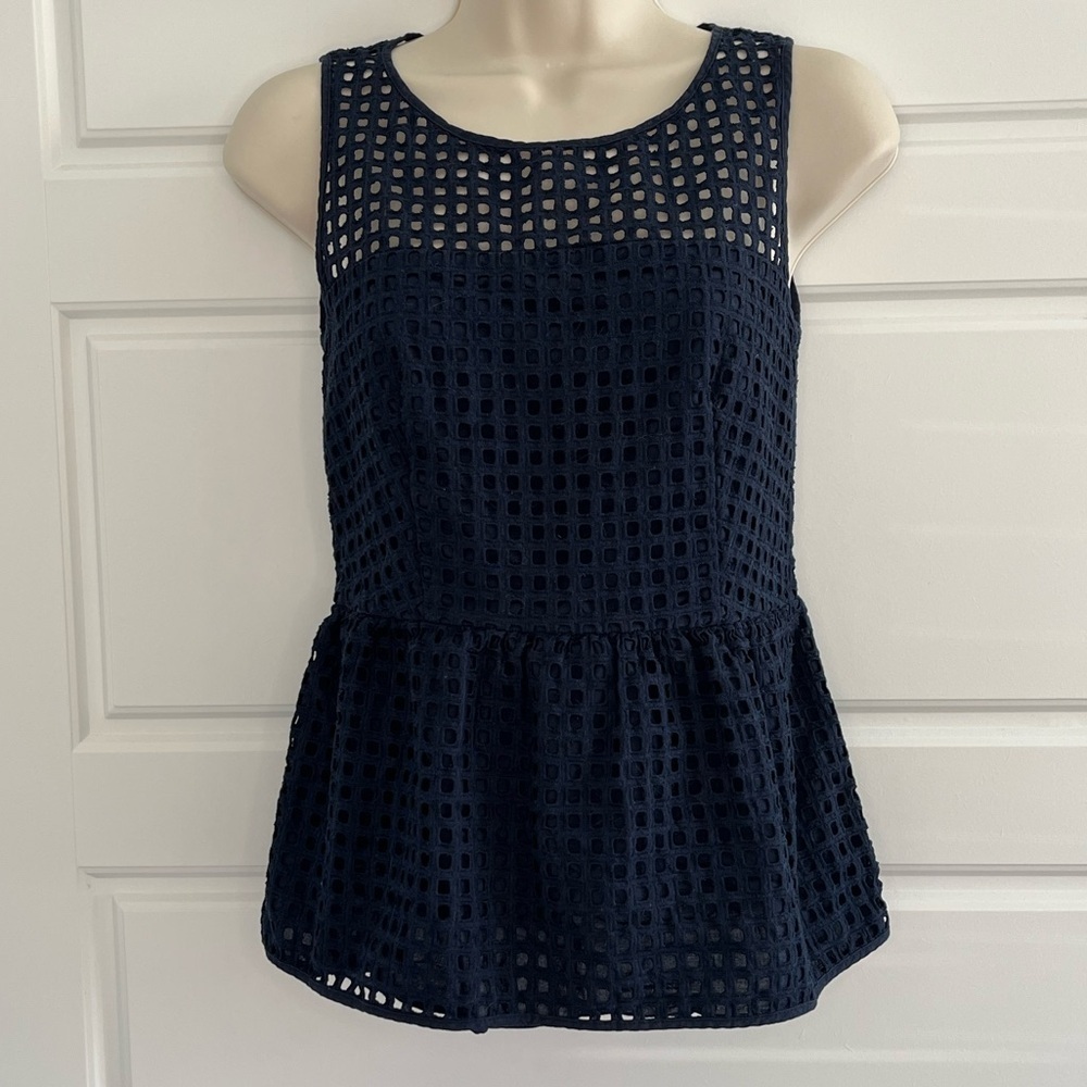 Banana Republic Peplum Top Blue Box Eyelet Navy Blue Cottagecore Size 0 New